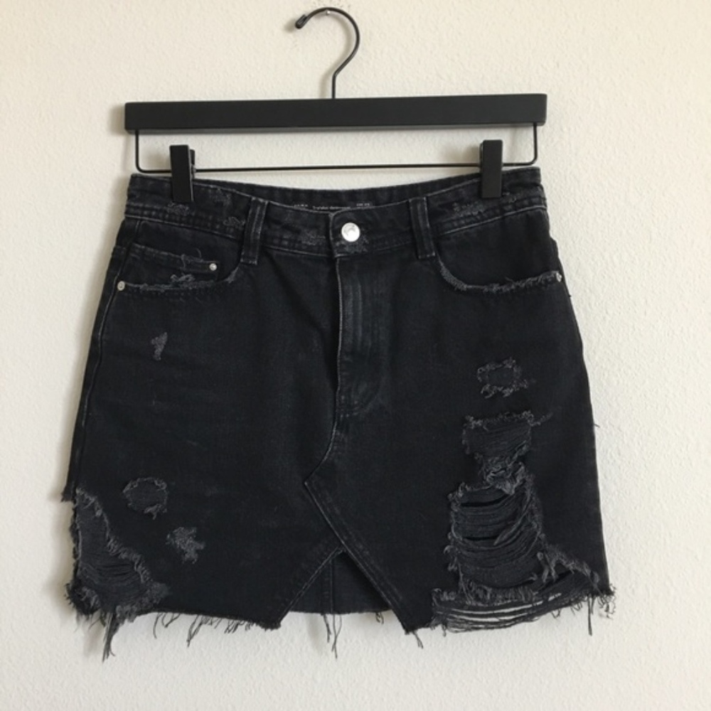 Zara Distressed Denim Mini Skirt Black
